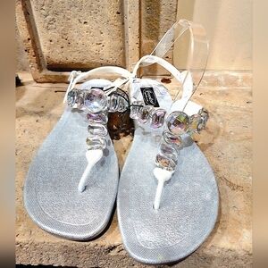 NWT Grandco Wave T-Strap Jeweled Slingback Jelly Sandals Size 10